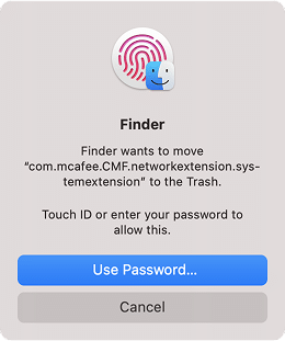 Removing McAfee extension requires a password