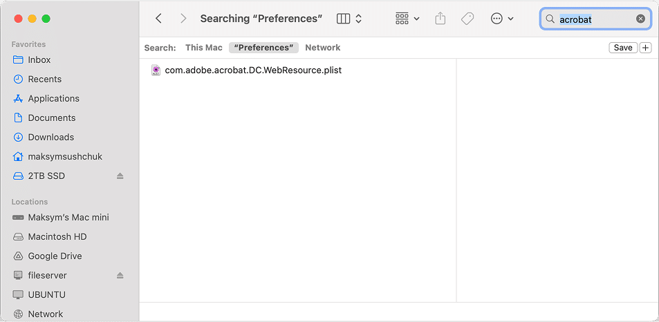 the Finder search interface