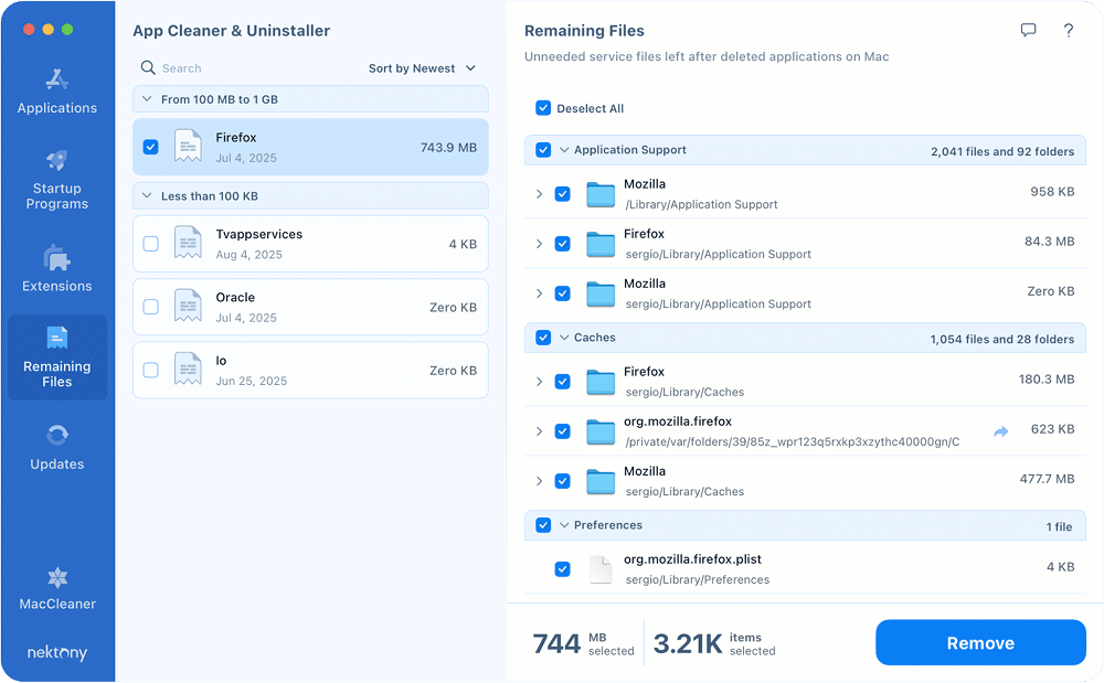 Example of browser's remaining files in App Cleaner & Uninstaller