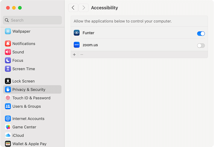 System Settings window showing Accessibility section