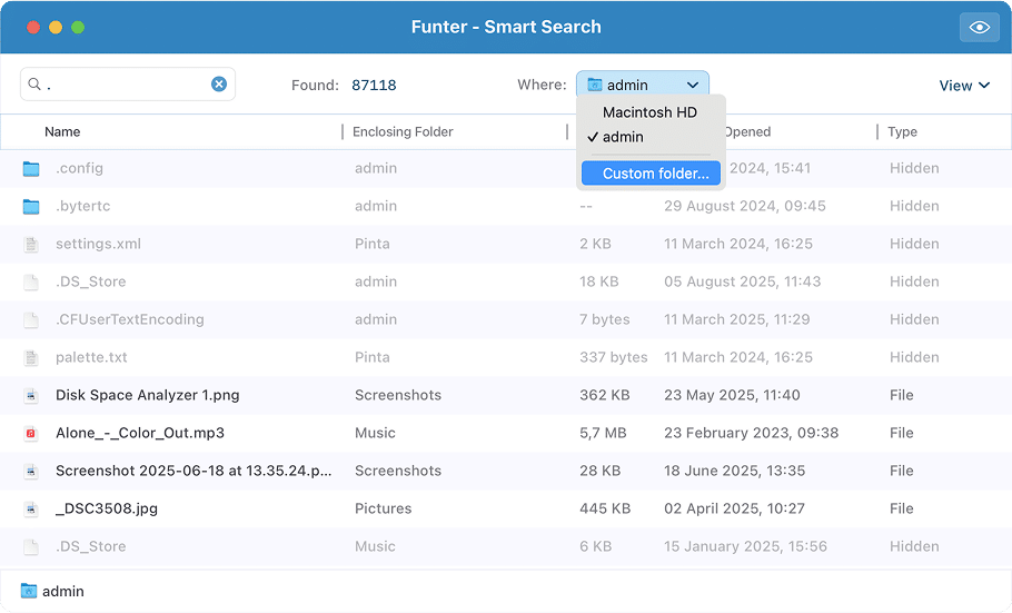 Select folder for search