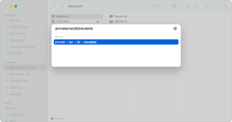 The Go to dialogue in Finder