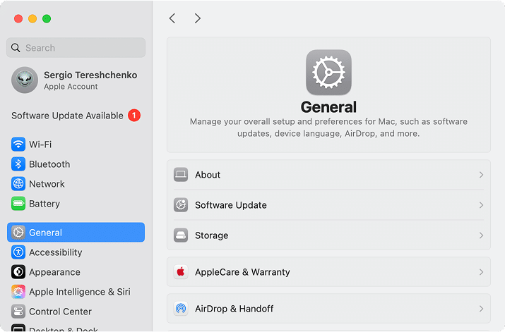 General tab in System Settings