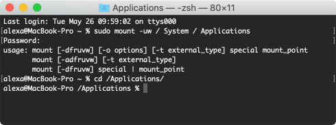 Terminal window with command