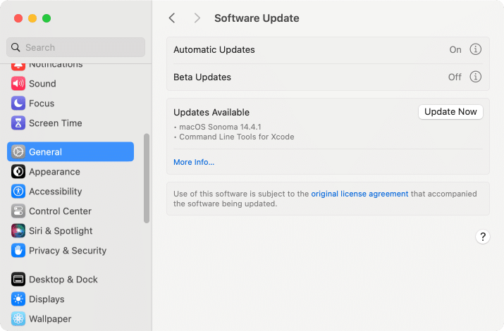 Google settings window
