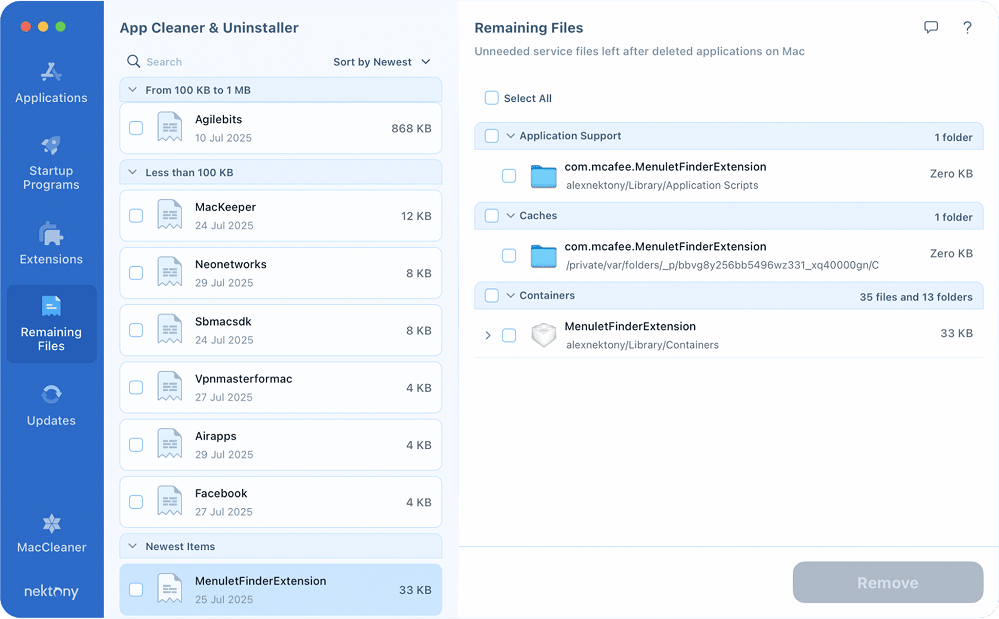 McAfee leftovers found by App Cleaner & Uninstaller