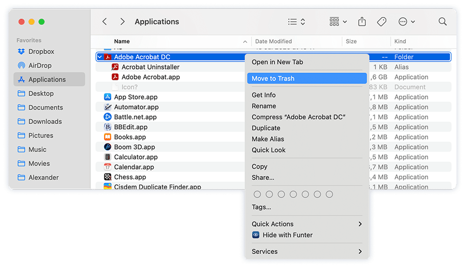 Adobe Acrobat DC folder in Finder's Applications