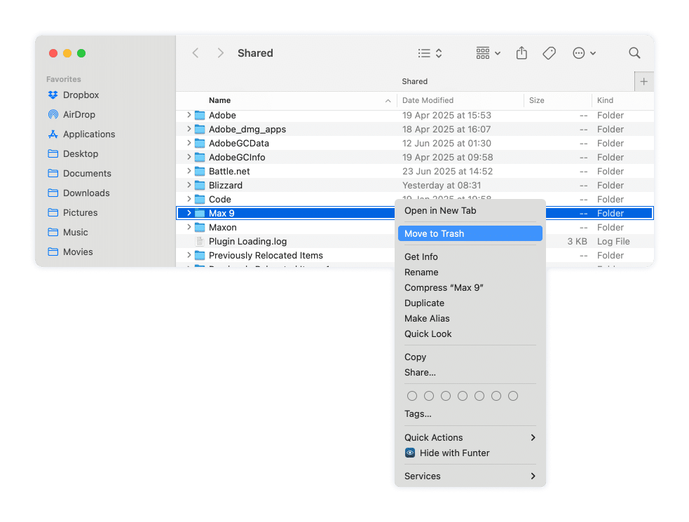 the Max 9 folder found in the  /Users/Shared directory