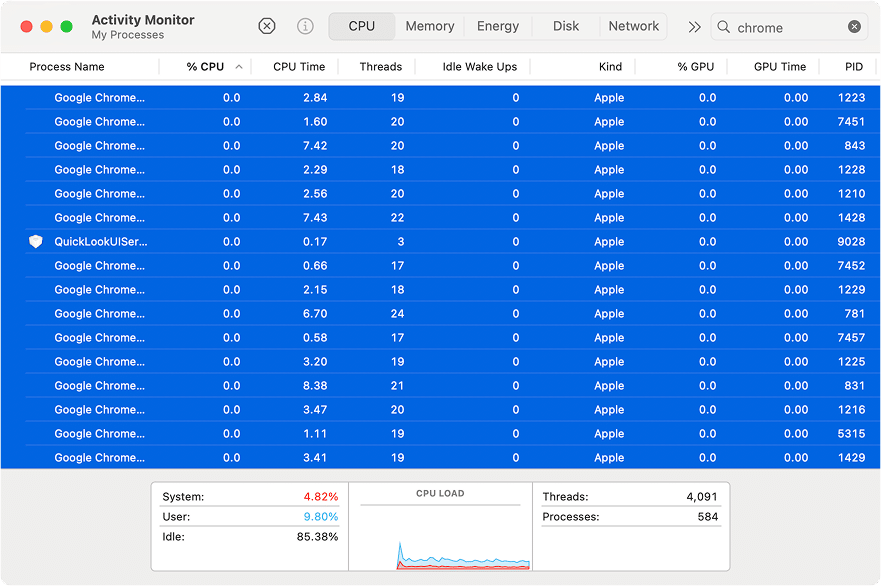 Chrome processes in Activity Monitor