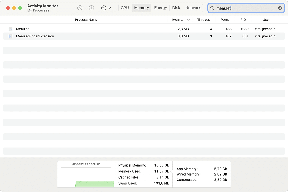McAfee's Menulet processes found via Activity Monitor