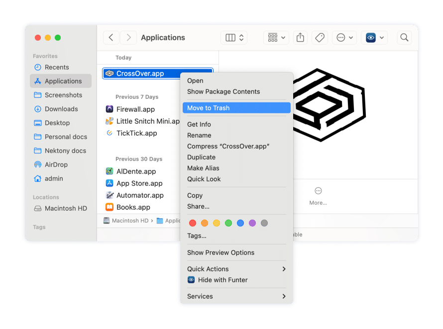 Crossover preferences files in Finder