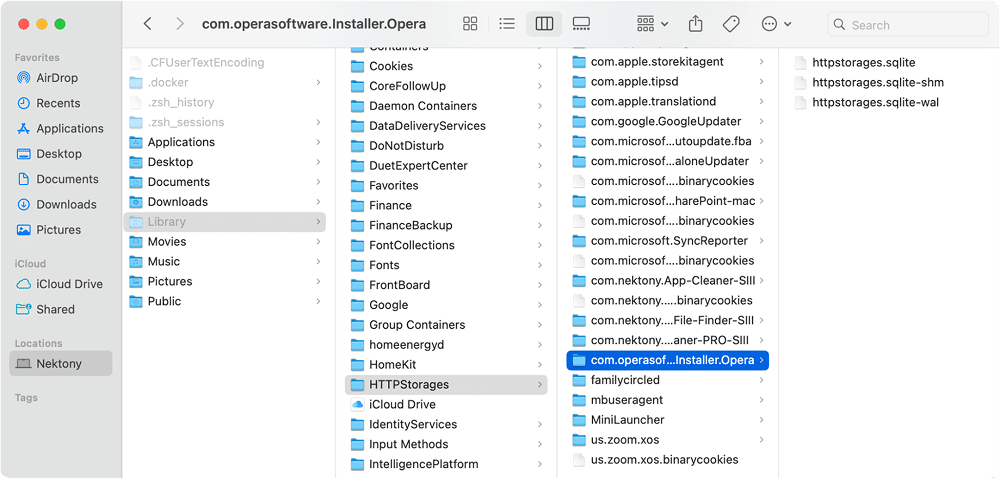 Opera HTTPStorages files in Library
