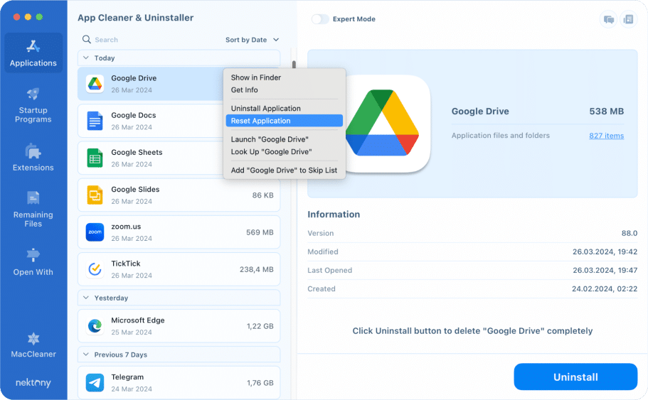 App Cleaner & Uninstaller window