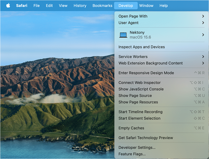 Empty Caches in the Safari top menu bar