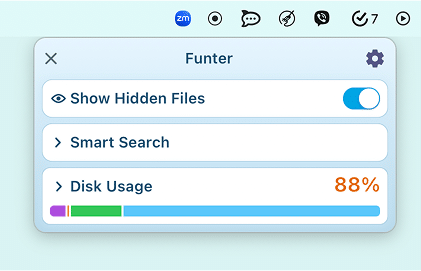 Funter window with the Show hidden files button