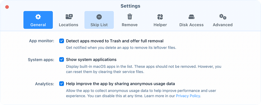 General tab in AC Settings