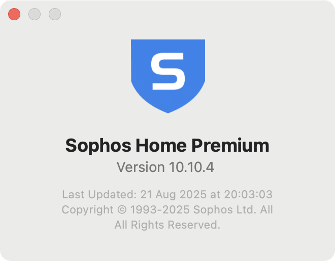the About window of Sophos Home Premium