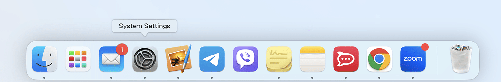 System Settings icon in the Dock
