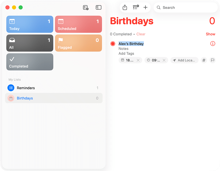 the Reminders app in macOS Tahoe
