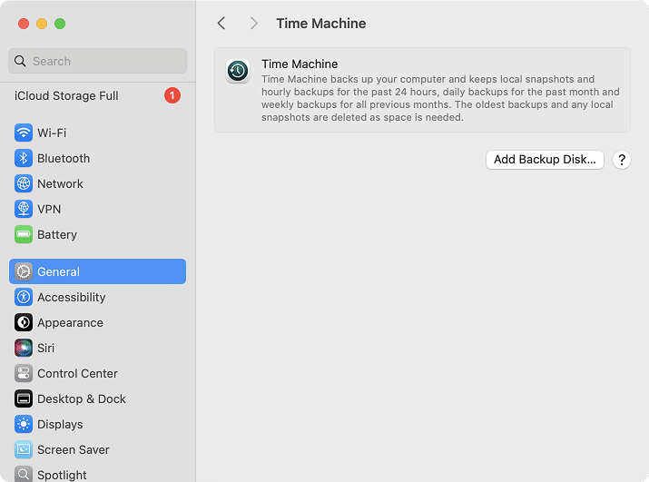 Time Machine menu in macOS