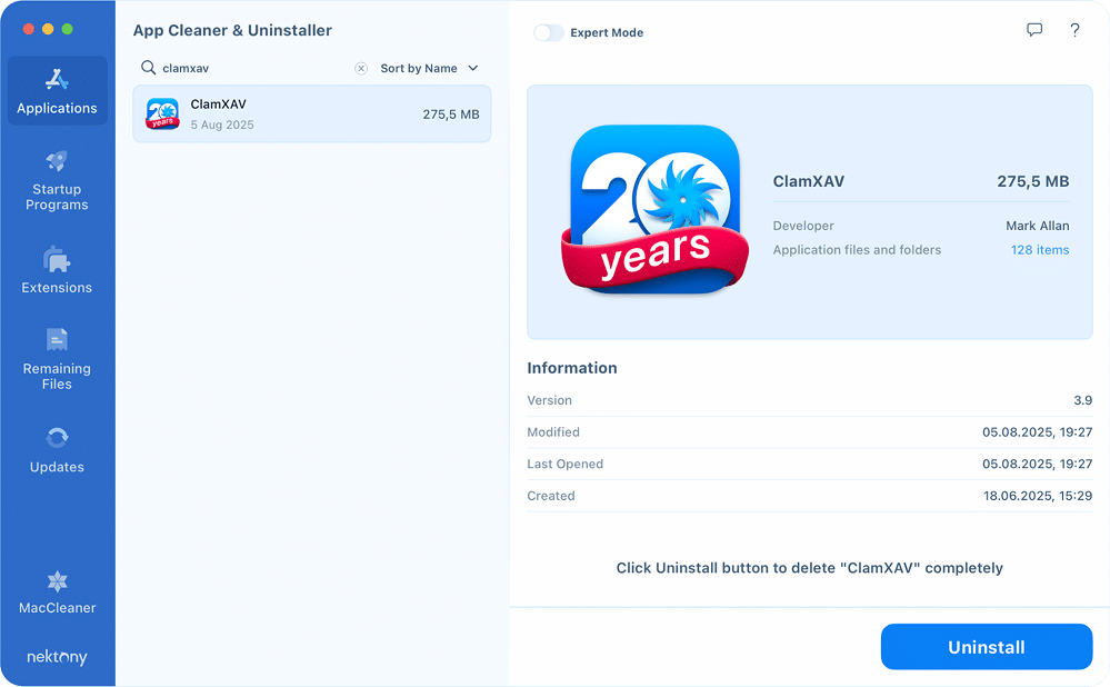ClamXAV in App Cleaner & Uninstaller