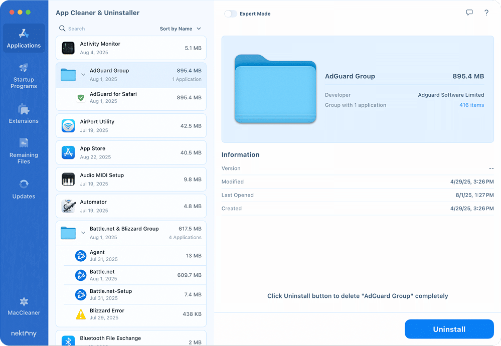 Safari extension Adguard in Applications tab in AC