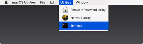Terminal in Utilities dropdown from the top menu on old macos