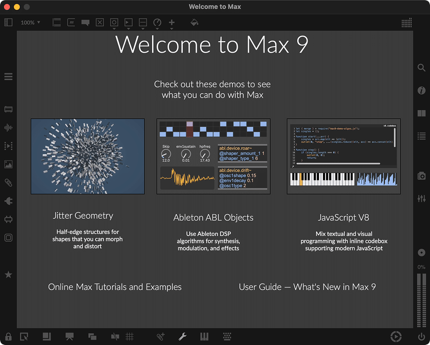 the Welcome screen for Max 9