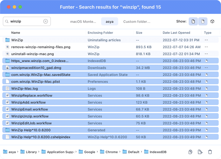 Find and remove all file associated with Winzip
