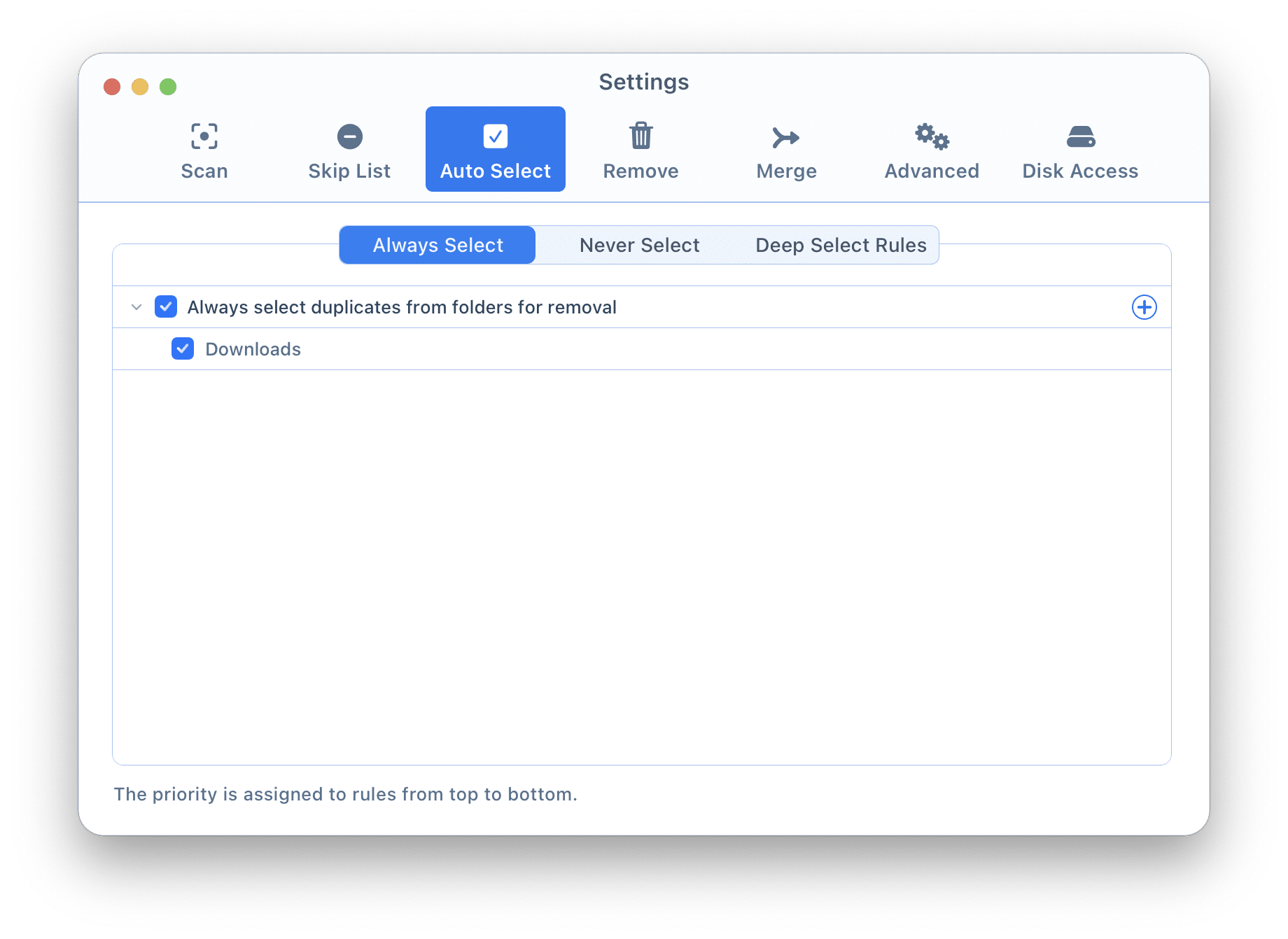 Duplicate File Finder preferences window showing the Auto Select tab