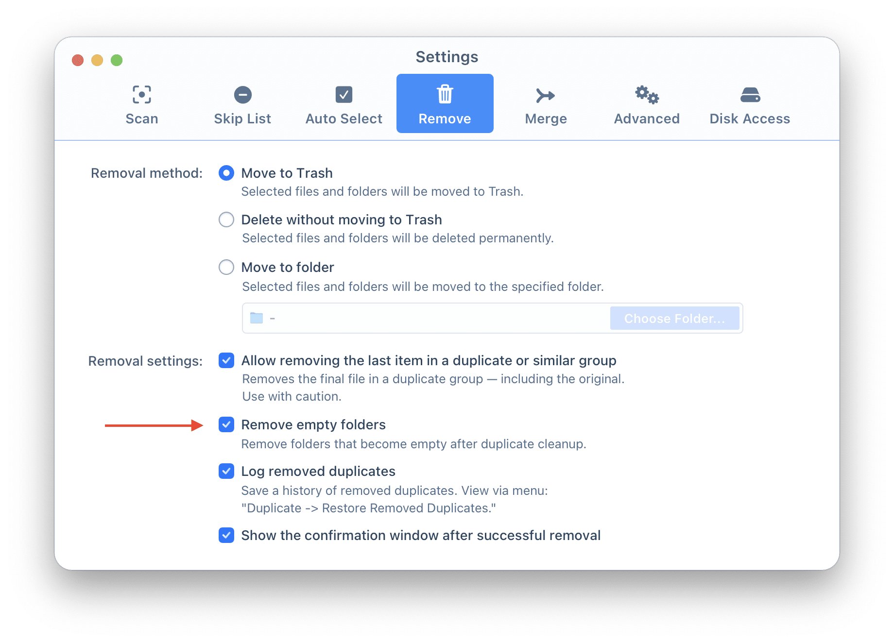 Remove empty folders option of Duplicate File Finder