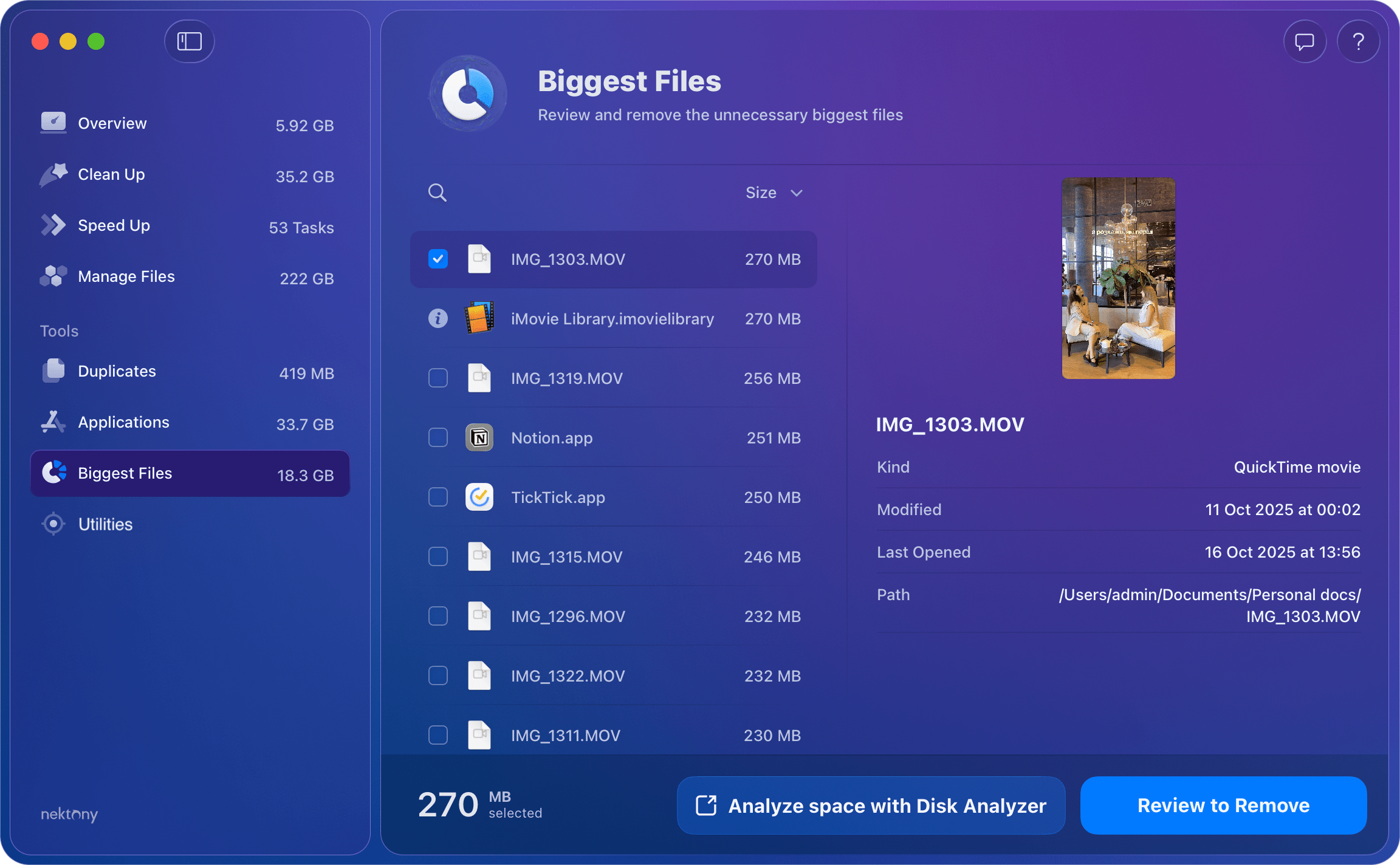 Biggest Files in MacCleaner Pro
