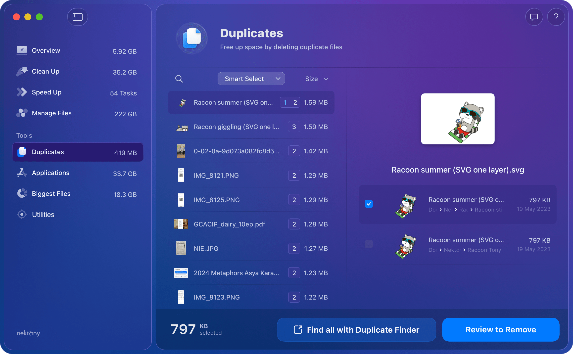 Duplicates section in MacCleaner Pro