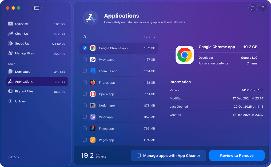 Uninstall applications tab in MacCleaner Pro window