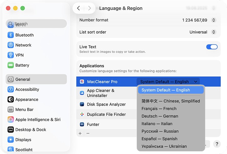 Change language for MacCleaner Pro Changing language in MacCleaner Pro