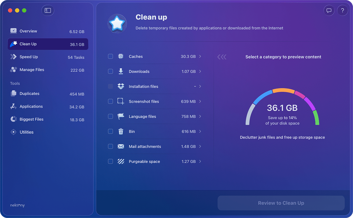 Clean Up option in MacCleaner Pro