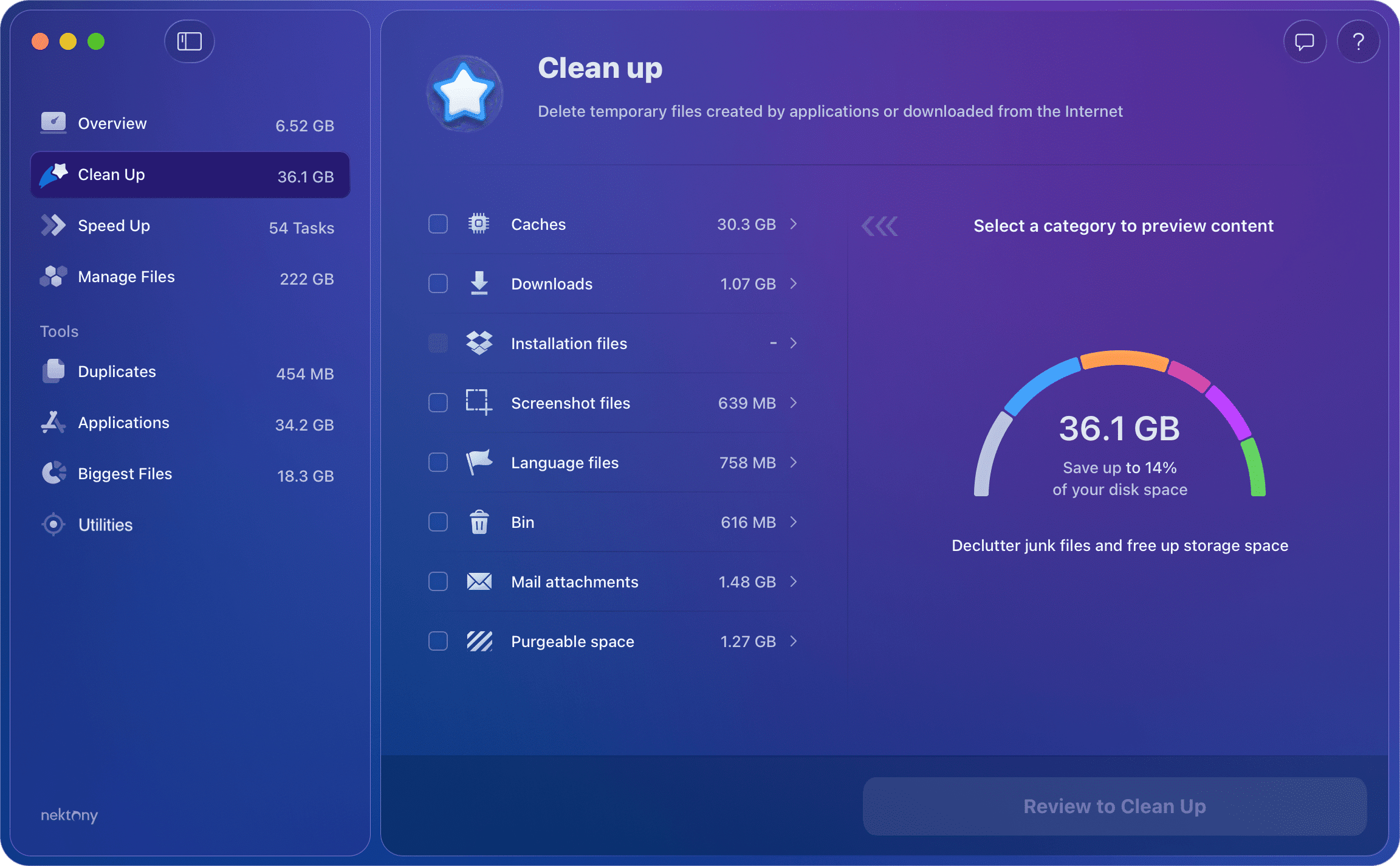 Clean up junk files using MacCleaner Pro MacCleaner app showing the Clean up option