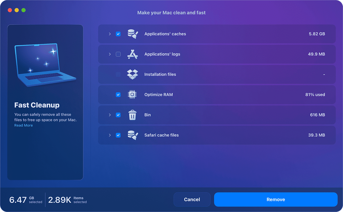 Review files and confirm the removal MacCleaner Pro confirmation window to clear junk files