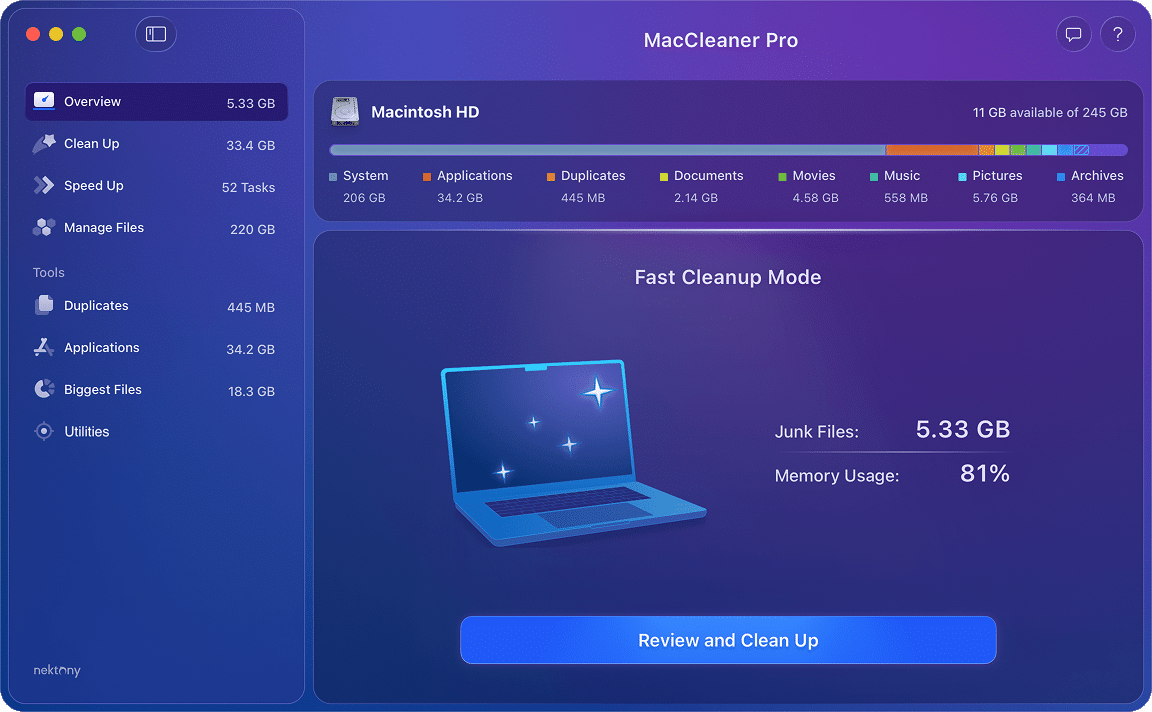 MacCleaner Pro - Disk usage overview