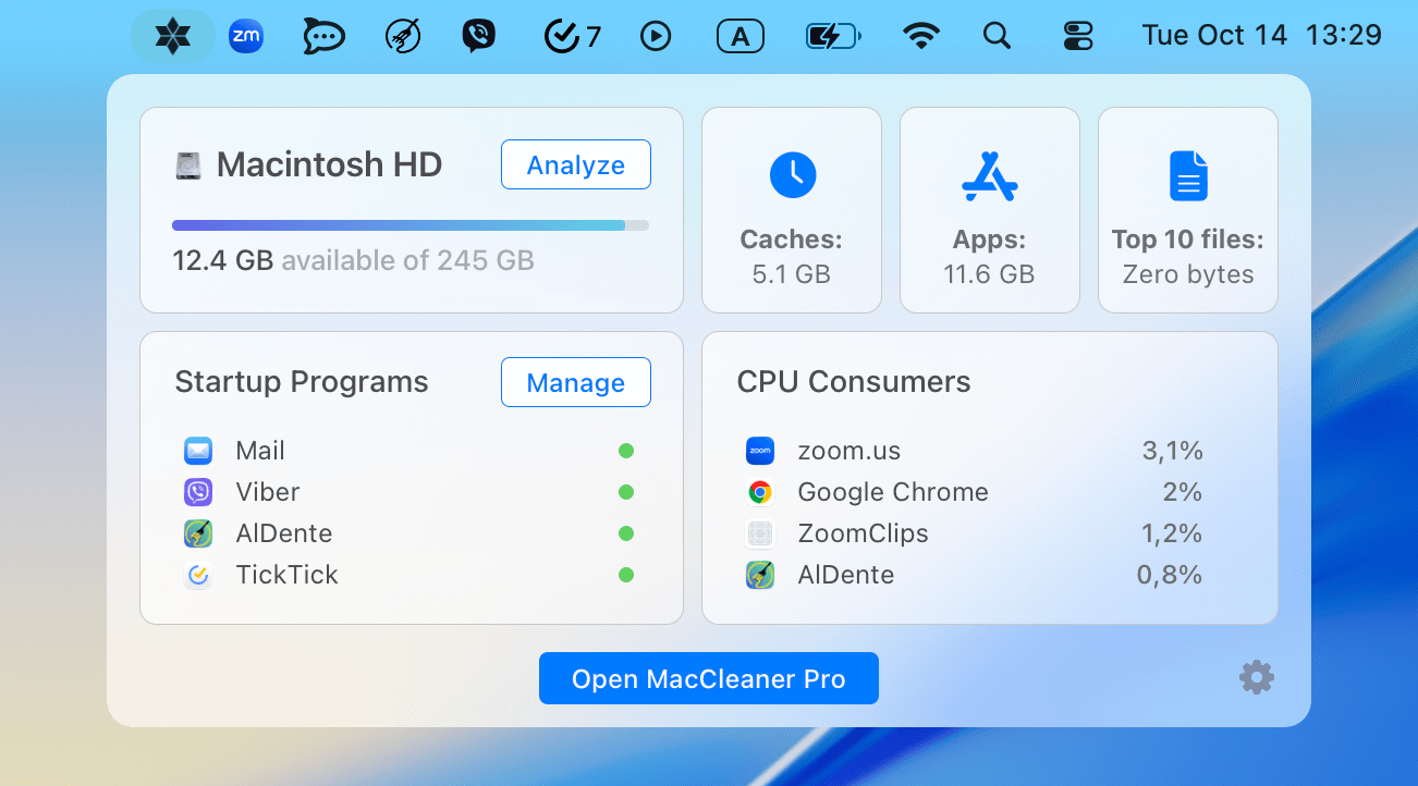 Memory Cleaner window in MC