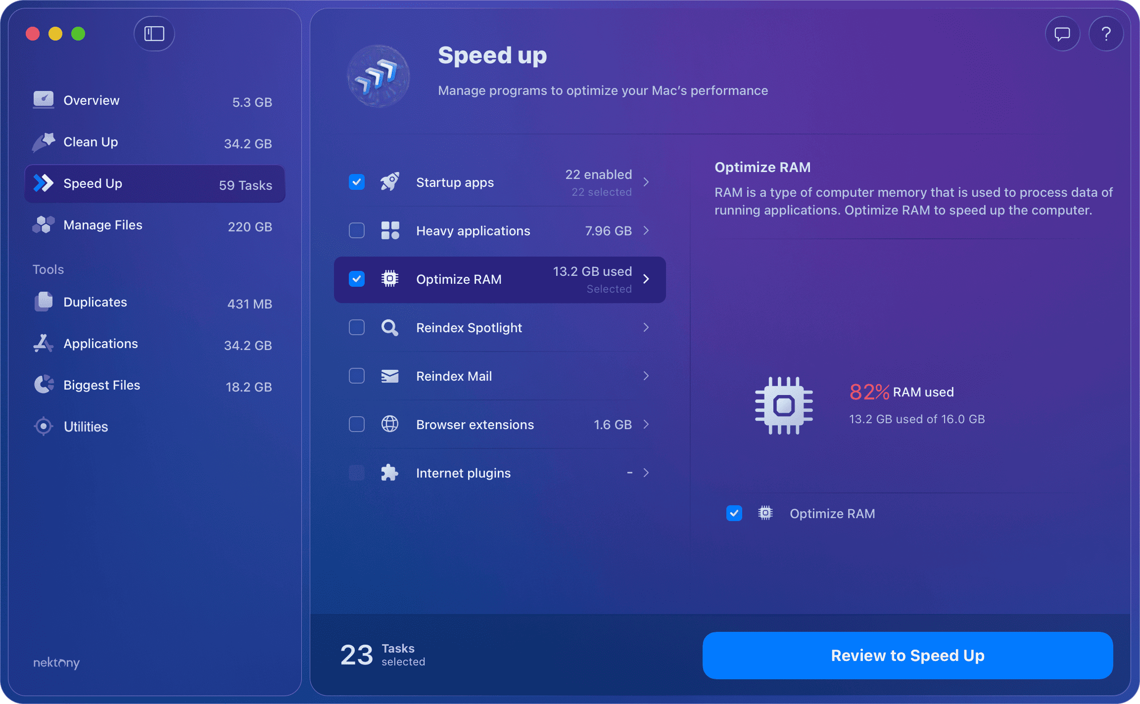 MacCleaner Pro with RAM option highlighted