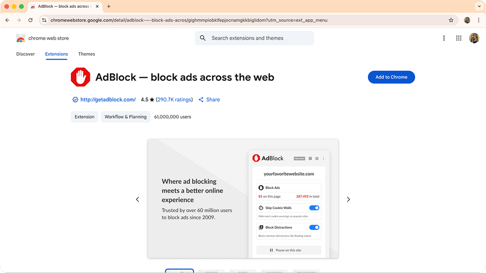 Adblock in Chrome Web Store