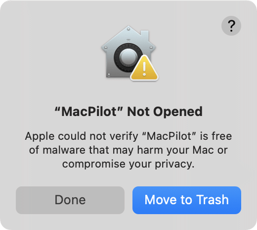 macOS pop-up about suspicious app