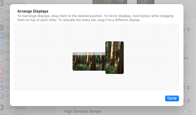the Arrange Displays window in macOS
