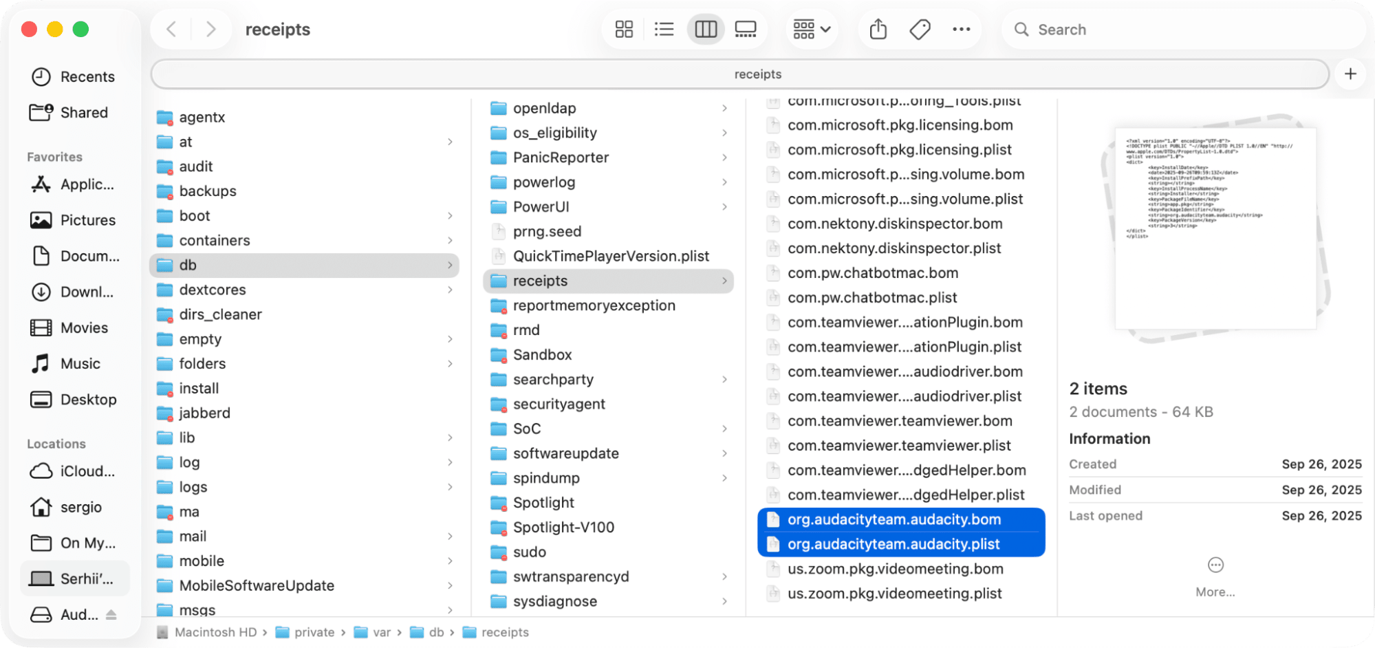Audacity cache in Finder