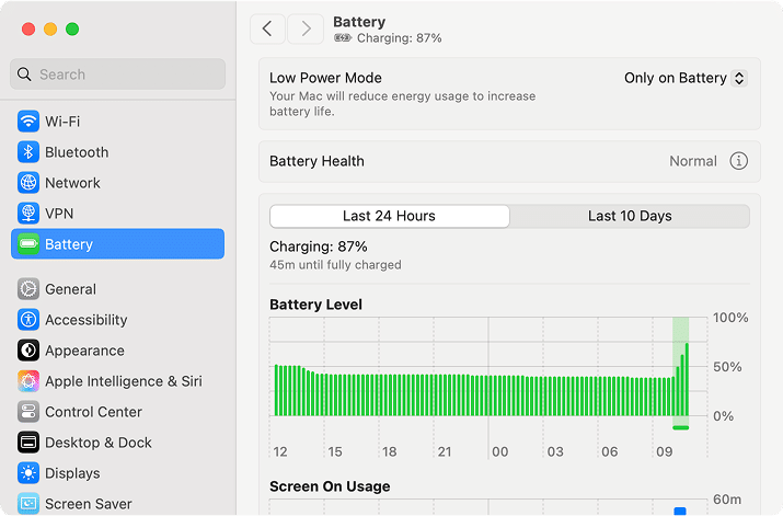 the Battery Health condition in System Settings