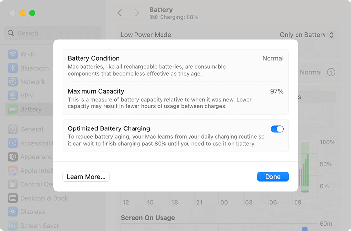 Extra Battery information in Battery Settings