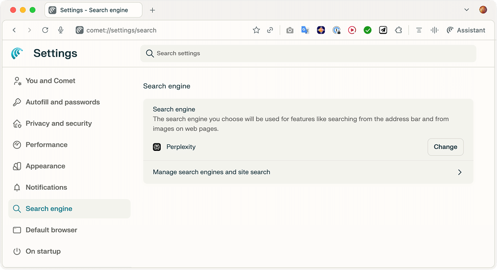 Search engine settings in Chome and Chrome-based browsers
