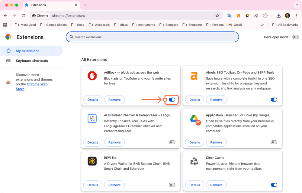 Chrome Extensions window
