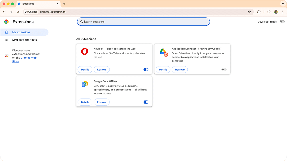 Chrome extensions window